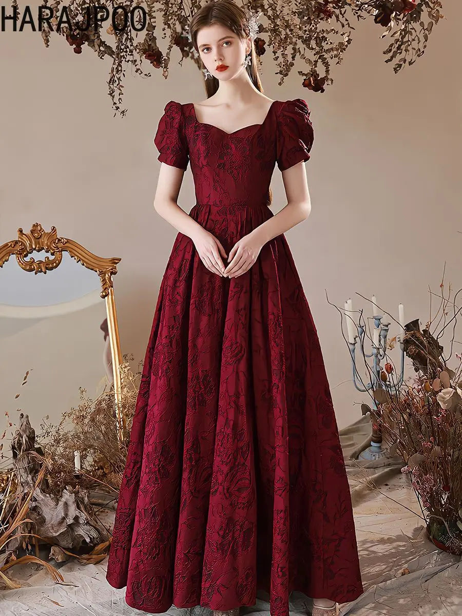 

Harajpoo Slim Square Neck Cocktail Dress 2024 New Bride Wedding Engagement Red Luxury Party Evening Long Vestidos