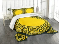Parure de lit 3 pièces avec 2 taies d'oreiller, ensemble de housse de couette grecque, froncé avec motif de méandre d'ornement vintage de la Grèce 1