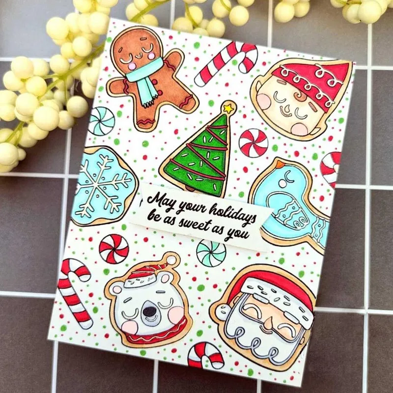 Christmas Gingerbread Man Candy Cane Cookies Cutting Dies Sweet Wishes Clear Stamps for DIY Scrapbooking Paper Craft Cards