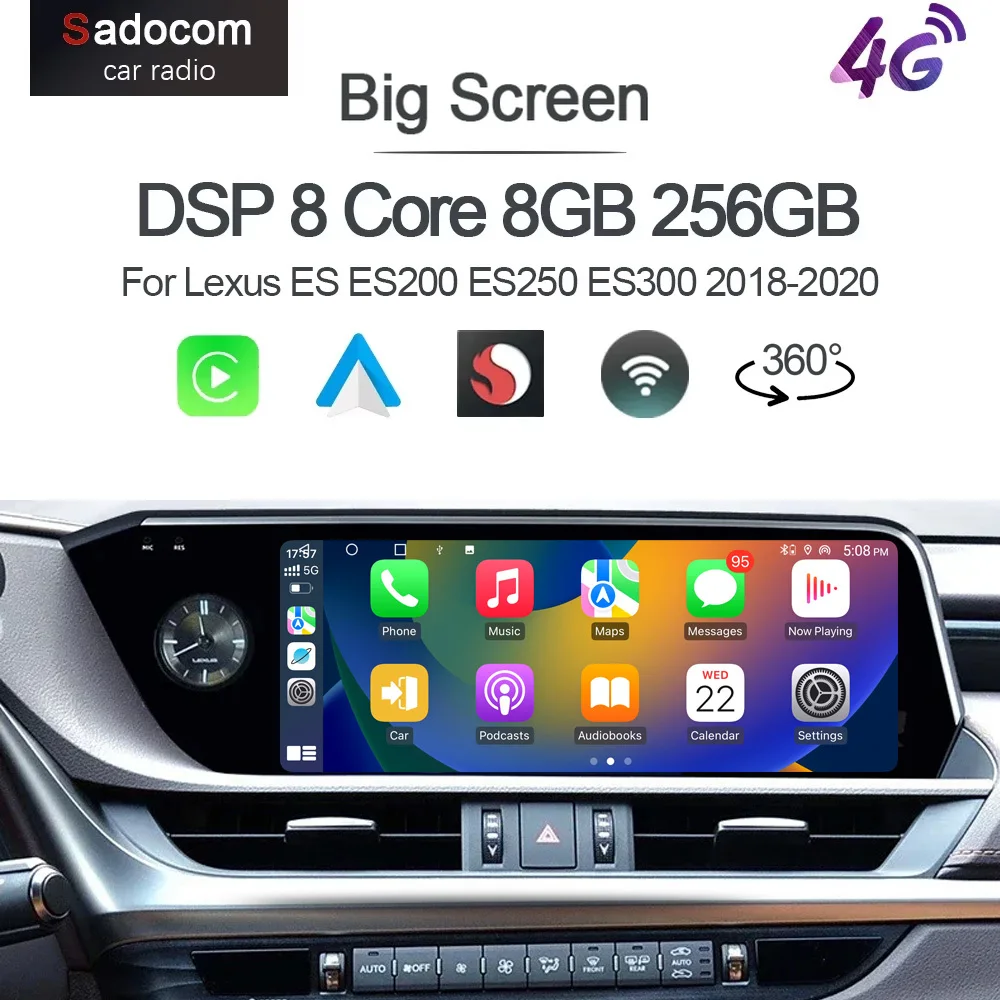 Qualcomm QLED Carplay 12,3 "Android 13 Radio de coche reproductor GPS Radio estéreo Multimedia para Lexus ES ES200 ES250 ES300 2018-2020 1