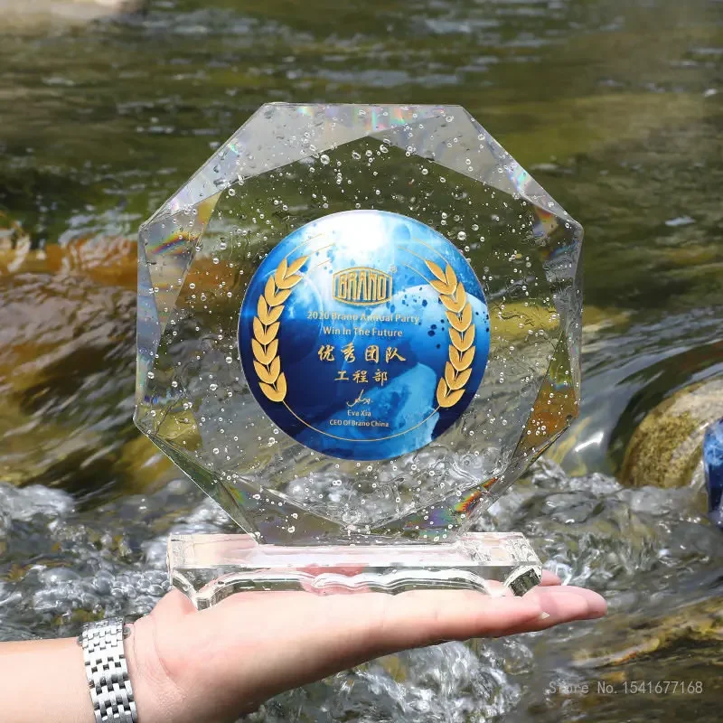 Custom Engraved Octagonal Crystal Medal, Production Honor, Creative, Home Decoration Awards Souvenir, Bubble Crystal Trophy, 1Pc
