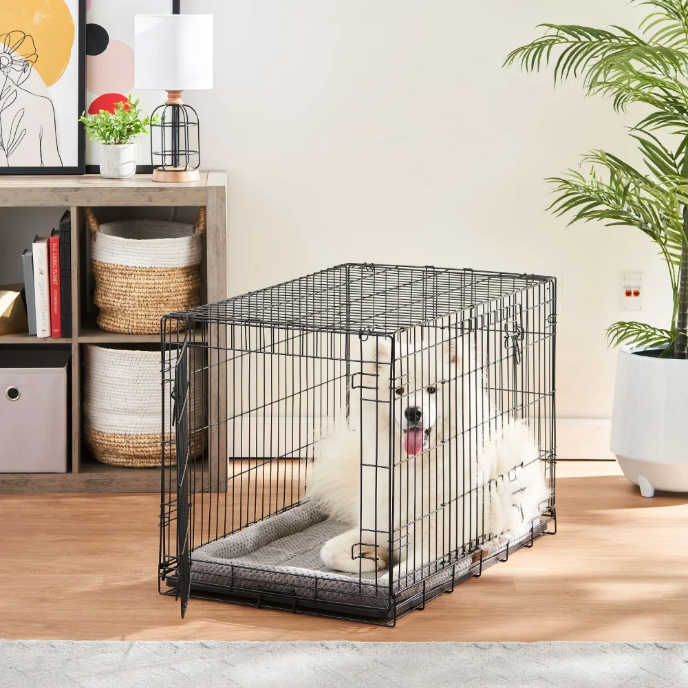 

House for Dogs Double-Door Foldable Metal Wire Dog Crate With Divider Free Shipping Houses and Habitats Dog Pet Bed Cage Home