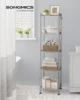 SONGMICS 5-Tier Bathroom Shelf, Storage Rack for Small Space, with 5 PP Shelf Liners, Removable Hook, Extendable Design 2
