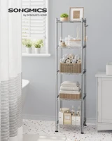 SONGMICS 5-Tier Bathroom Shelf, Storage Rack for Small Space, with 5 PP Shelf Liners, Removable Hook, Extendable Design 2