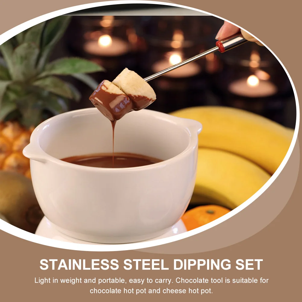 12Pcs Stainless Steel Fruit Forks Chocolate Dipping Tools Fondue Set Marshmallow Roasting Skewers Barbecue Forks Cheese Fondue