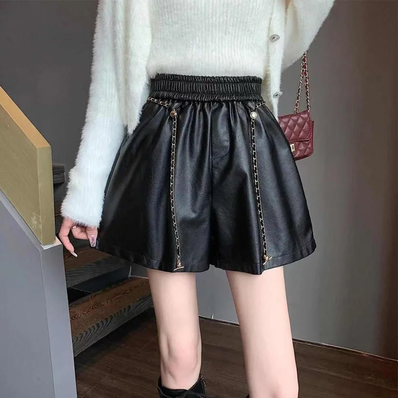 Autumn New Black High Waist Shorts Solid Color All-match Plus Size Trend Wide Leg Pants Fashion Street Casual Women Clothing