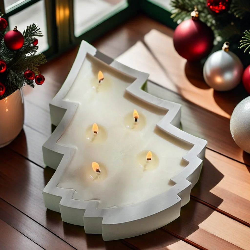 Christmas Tree Candle Bowl Vessel Mold Tree Shape Candle Holder Mini Santa Gift Elk Candle Clay Silicone Mold DIY Xmas Mould