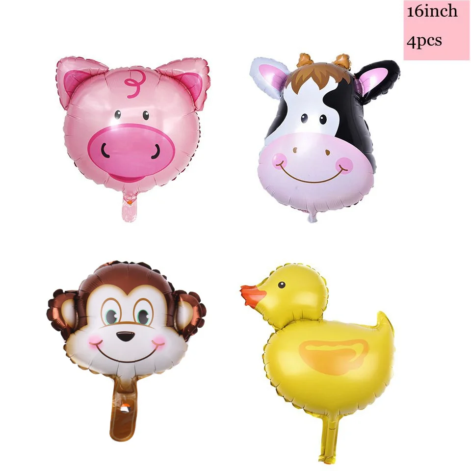 22pcs Farm Animal Theme Cow/Pig Balloons Tower Set 1-9inch Red Balloon Kids Happy Birthday Party Decoration Farm Party Supply
