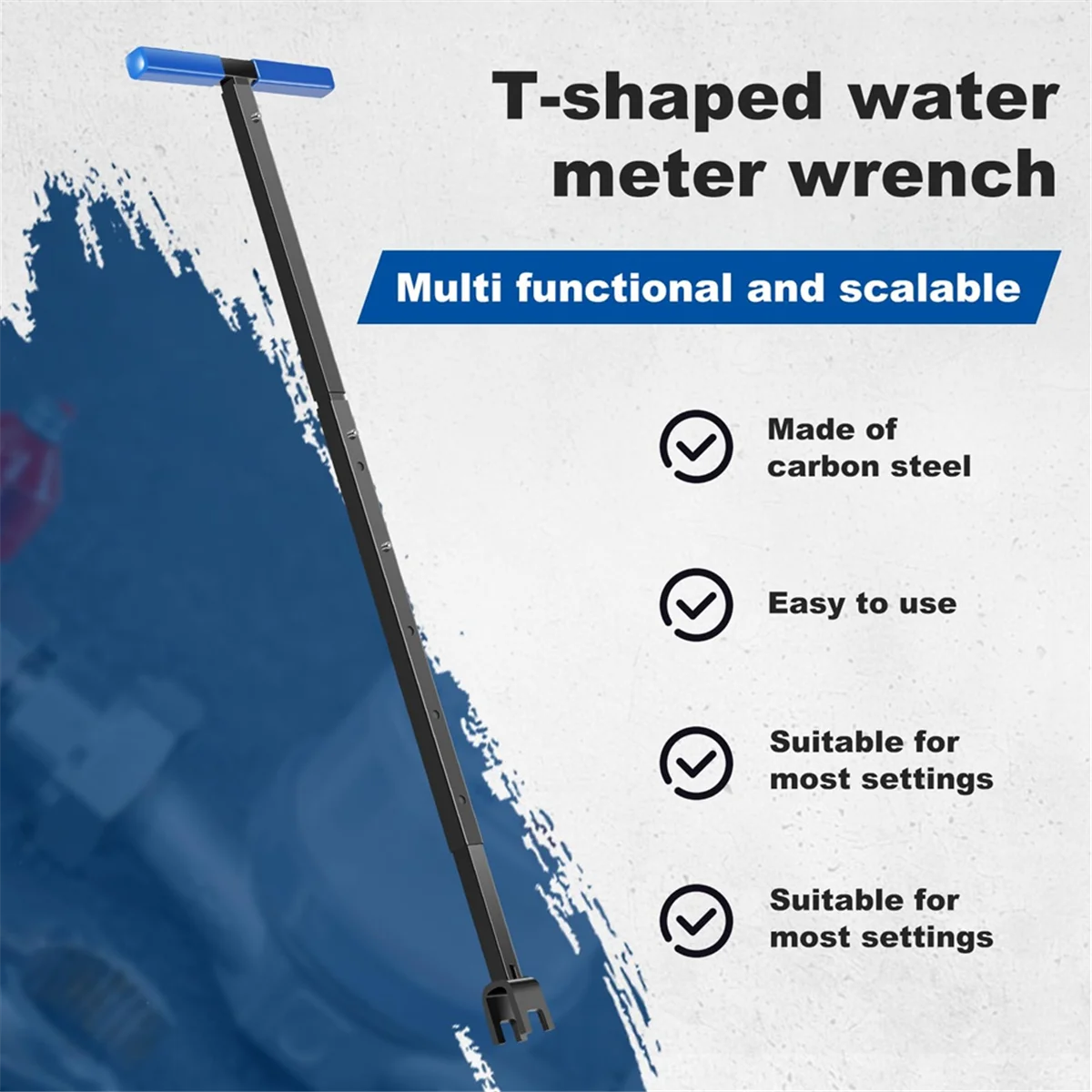 XMLX Water Meter Key, 17-37 Inch Adjustable Length Water ShutOff Tool with 4-Way Utility Key, T-Handle Meter Wrench