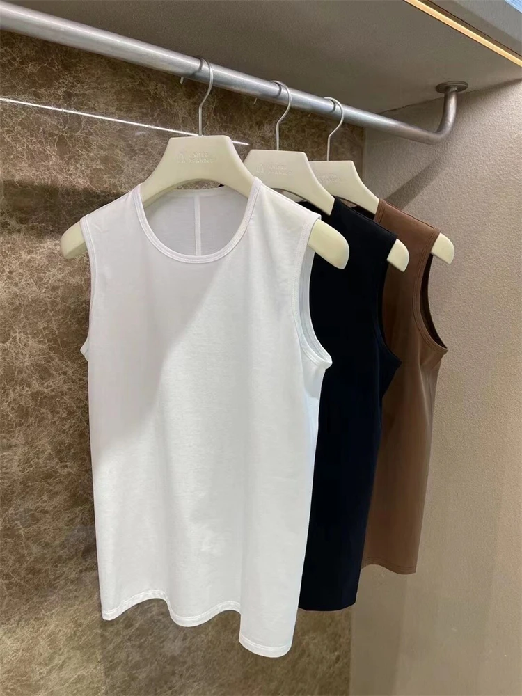 

Women's Vest Simple Fashion Comfortable And Breathable Sleeveless Tops Luxury Brands R0W Minimalist Style Solid Color T-shirt
