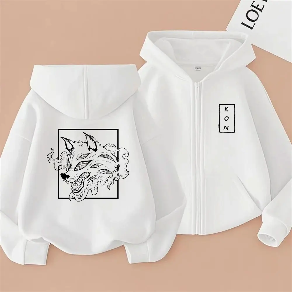 Anime Chainsaw Man Hayakawa Aki Summon Fox Devil Kon Zipper Hoodie Men Women Casual Zip Up Jacket Men's Vintage Manga Style Coat