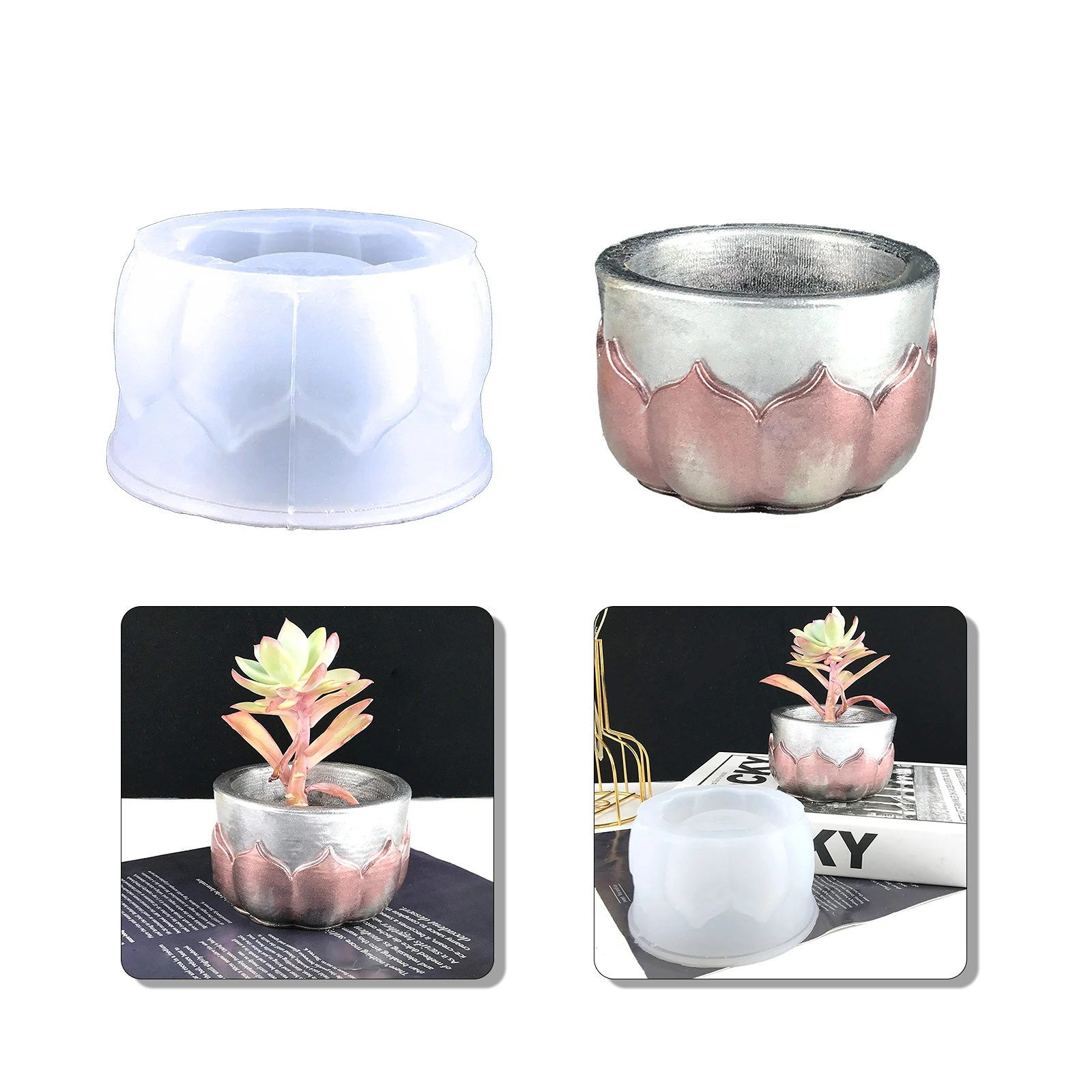 

Round Flower Pot Epoxy Resin Mold DIY Flower Pot Cement Plaster Ornament Petals 3D Three-dimensional Flower Pot Silicone Mold