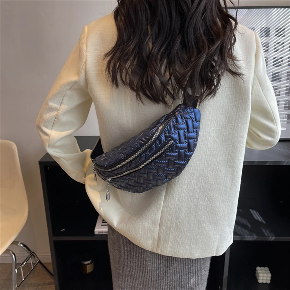 2022 Trend Women's Bag Down Bag Chest Bag Cotton Padded Fanny Pack  Crossbody Sling Bag Ladies Waist Bag Quilted Handbag Purse