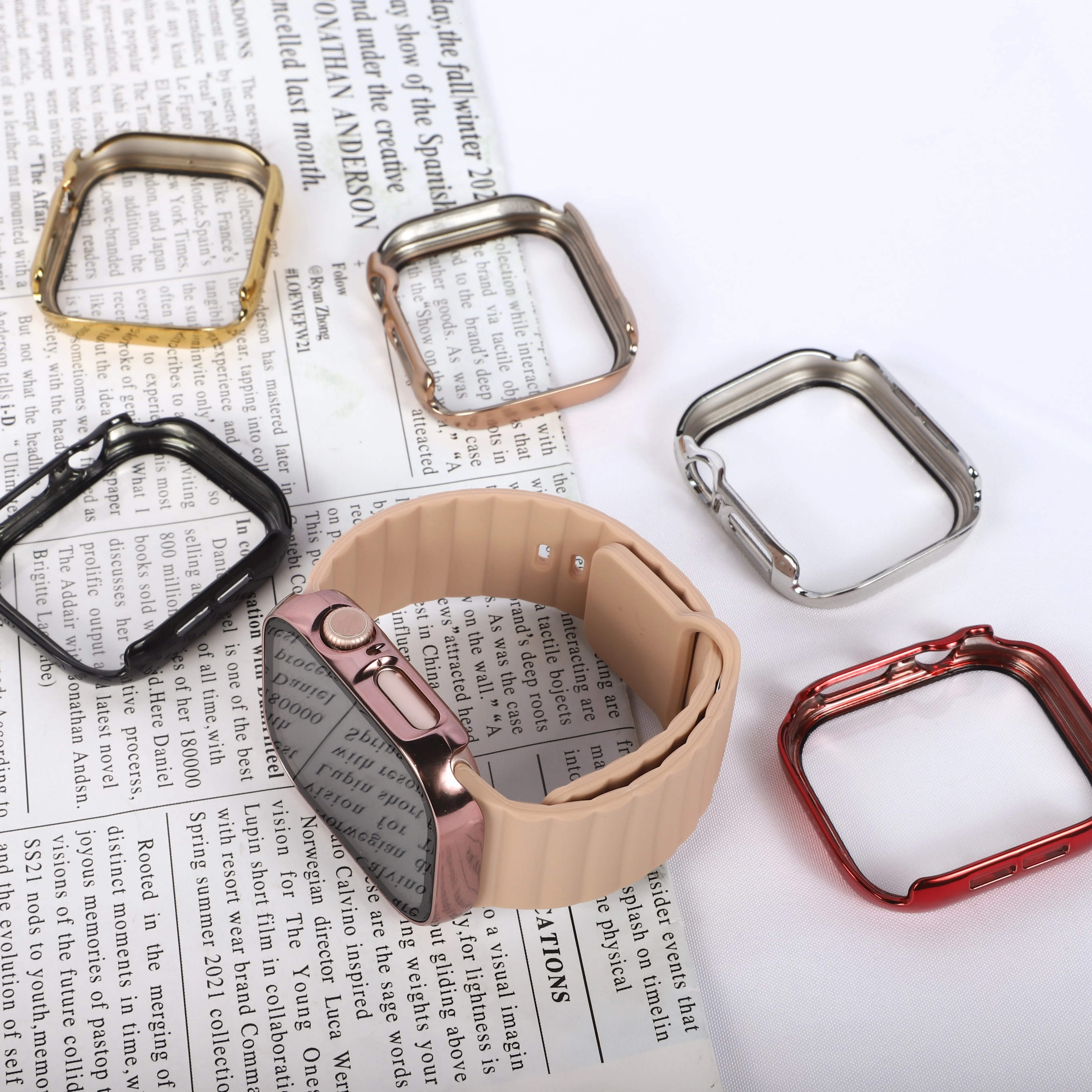 Apple Watch Case with Screen Protector - Plating Hard PC Bumper with Tempered Glass Cover