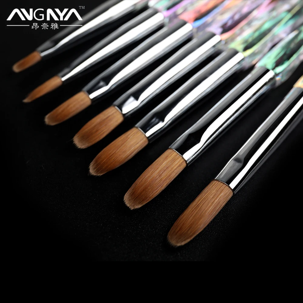 ANGNYA 100% Pure Kolinsky Acrylic Nail Brush Crimped Brush Transparent Crystal Rod Liquid Powder Nail Art Extension Builder Pen 2