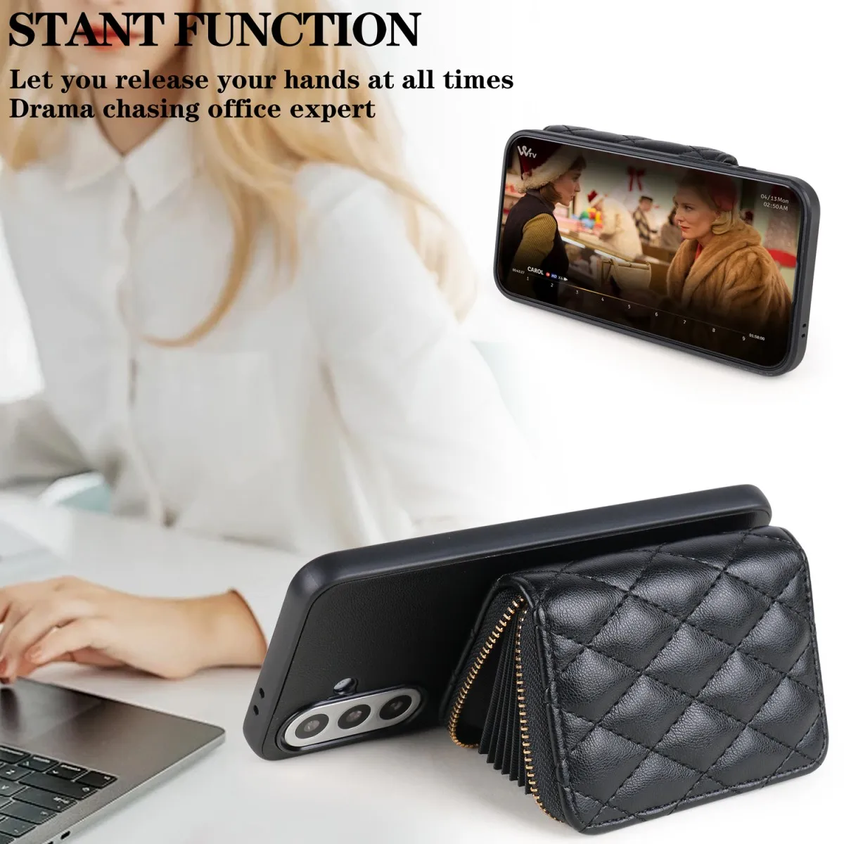 Chic Lamb Pattern PU Leather Phone Case with Fashionable Long Hanging Chain and Card Holder Sleeve