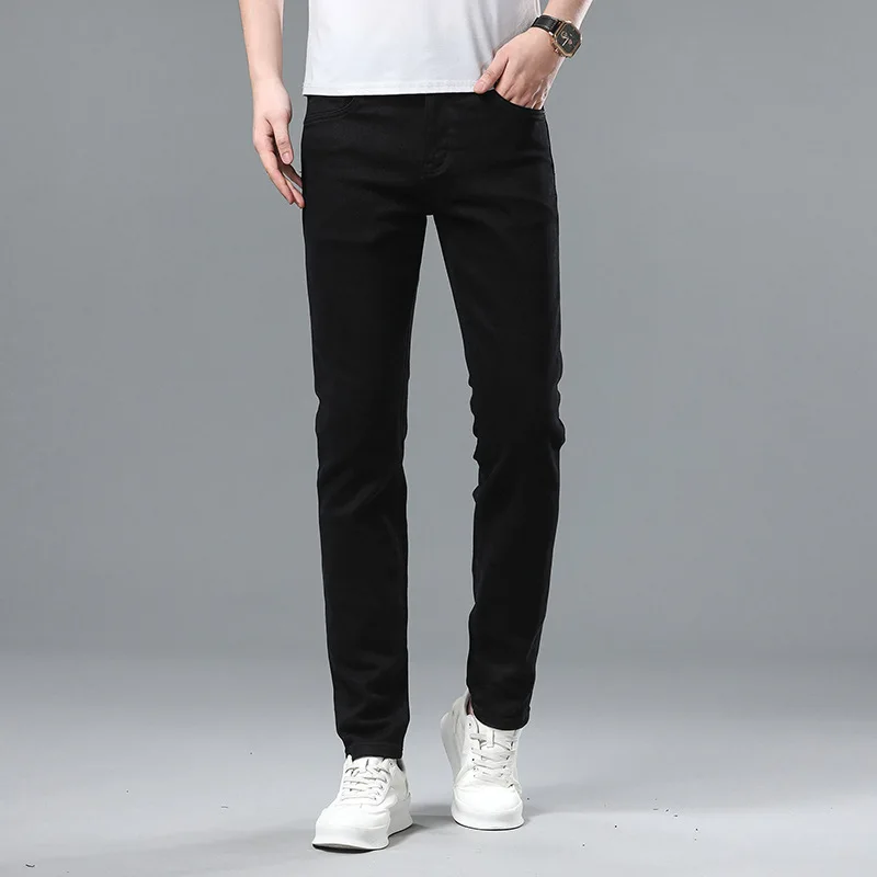 Summer thin breathable stretch jeans for men2024new light luxury high-end slim casual office long black pants