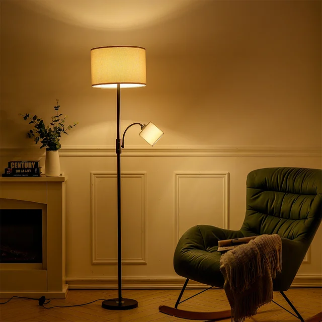 Khaki 2 Light Floor Standing Lamp with Adjustable Head Light