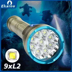 9 LED L2 White / Yellow Light Diving Flashlight 150M Underwater Waterproof 26650 Tactics Dive Torch Caving Spearfishing Lamp