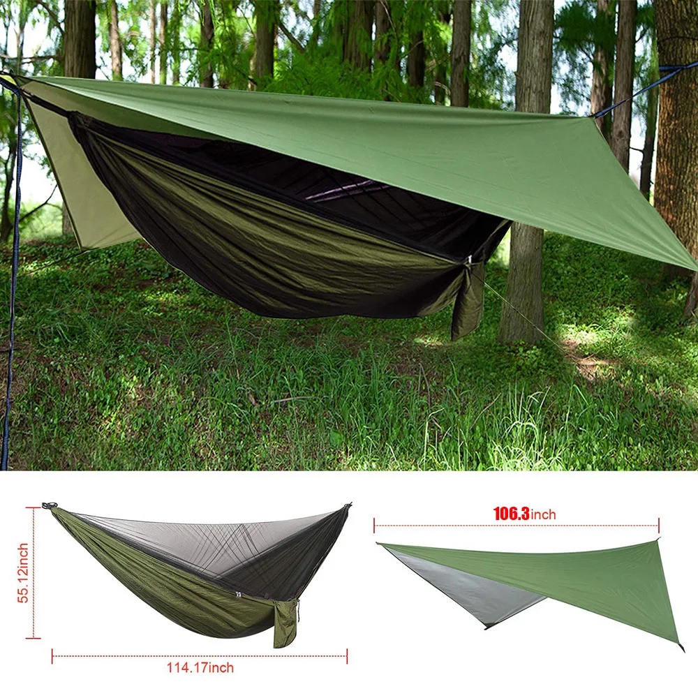 Camping Hammock with Rain Fly Tarp and Mosquito Net Tent Tree Straps Portable Single Double Nylon Parachute Hammock for Travel camping hammock