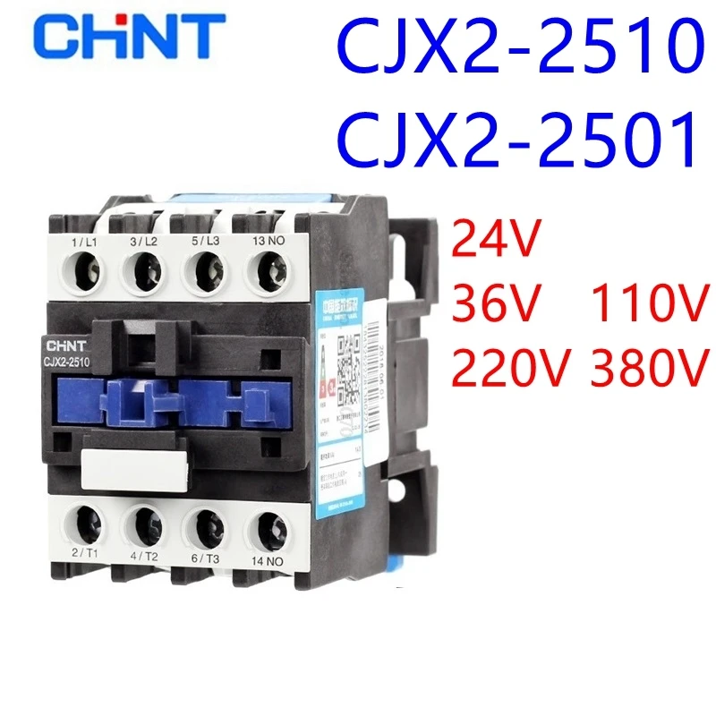 Chint-din Rail Mount Electric Power ac Contator Tensão da Bobina Cjx2- 2510 1no Cjx2- 2501 1nc 380v 220v 110v 36v 24v Lc1-d