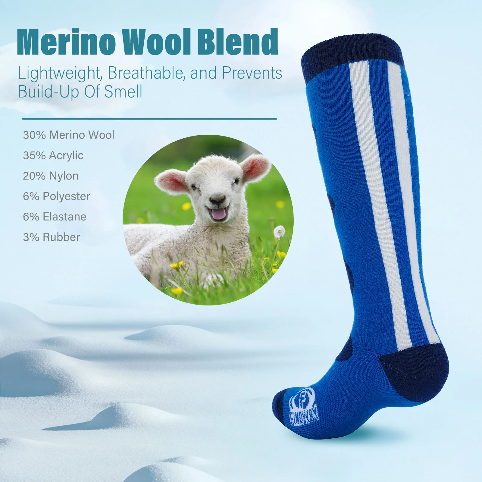 Findway Kids Ski Socks, Merino Wool 1 Pairs Snow Socks Winter Warm Snowboarding Socks for Toddler Boys and Girls Age 3-14