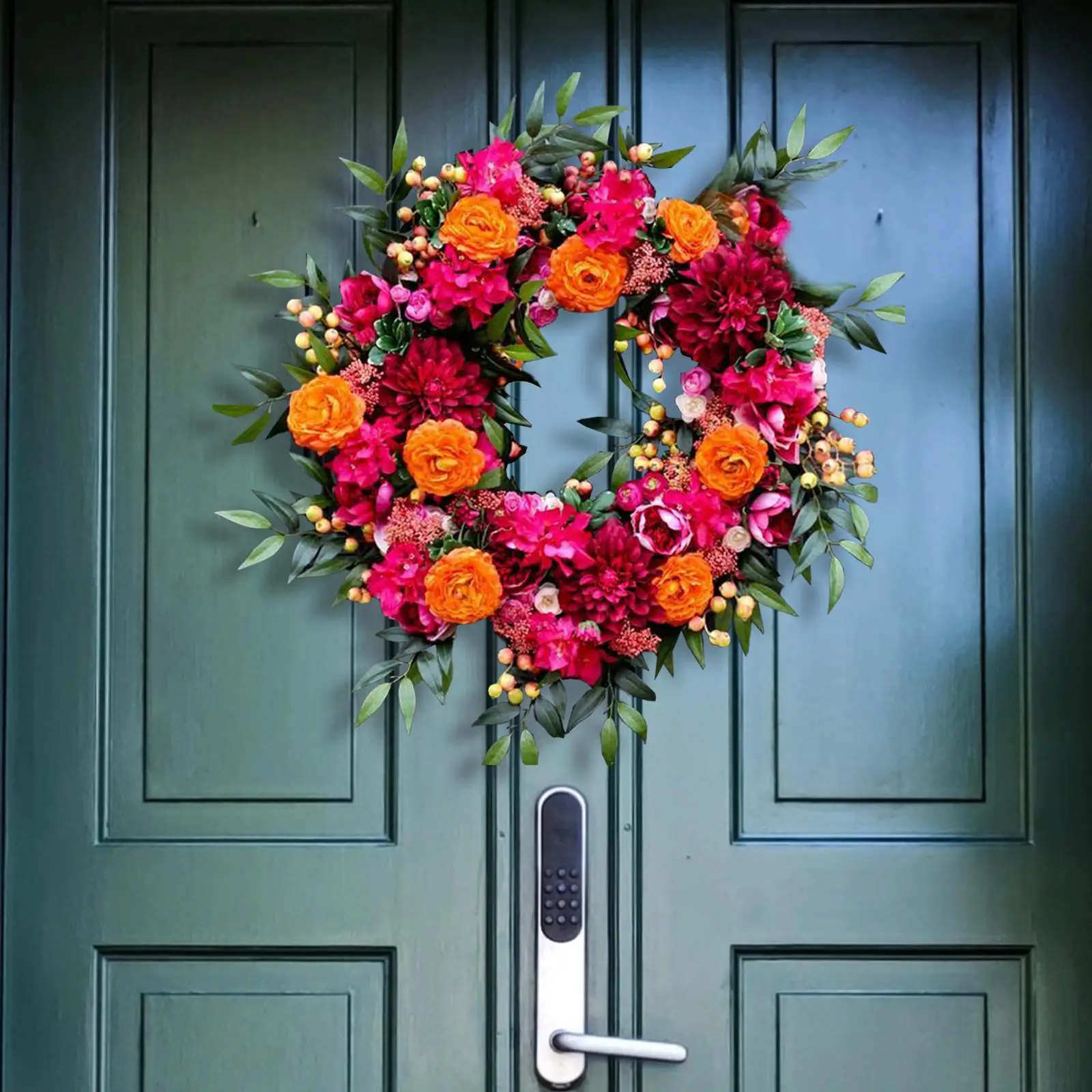 Corona Primaverile Per Porta 51cm - Fiori Artificiali Pansé, Decorazione Colorata Per Casa Interno/Esterno - Foto 2