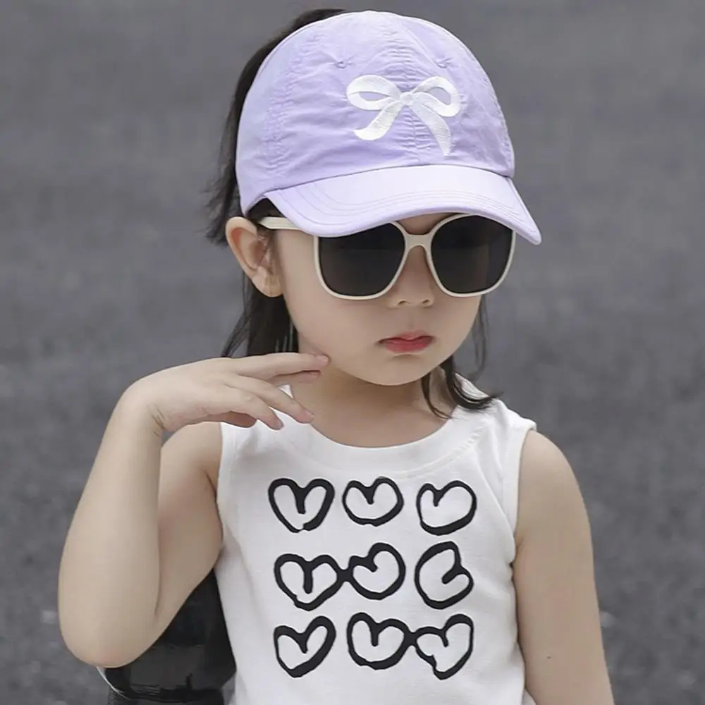 Summer Kids Quick-dry Baseball Caps Girls Bow Embroidery Semi-hollow Top Sun Hat Korean Fashion Sports Adjustable Sunscreen Cap Baseball Cap Baby Sun Hat Outdoor Sun Hat