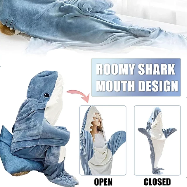 Saco de dormir de tiburón de dibujos animados, manta de franela portátil de  gran tamaño con capucha, manta de tiburón suave y acogedora para adultos y  niños Fivean unisex