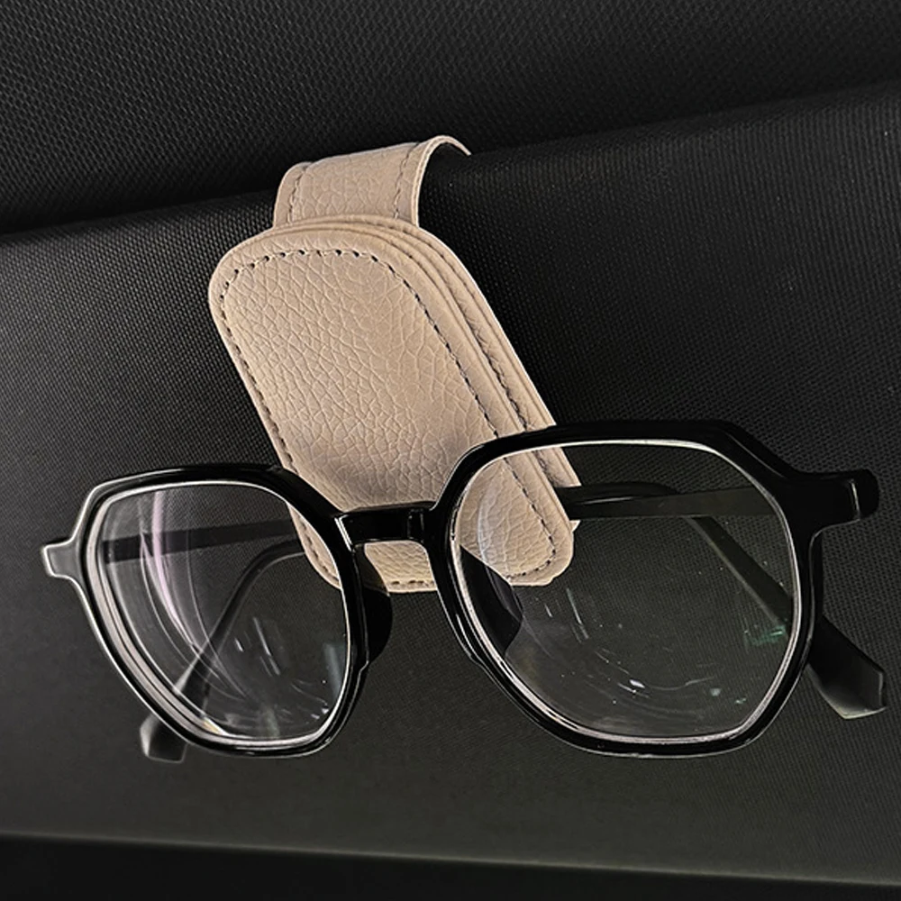 Universal Car Sunglasses Holder Car Magnetic Leather Clip Card Ticket Holder Auto Sun Visor Glasses Box Decoration Accessories