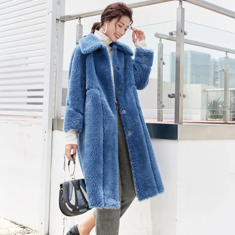 

2023 Winter New Granular Sheep Fleece Coat for Women's Mid length Leather and Wool Integrated Lamb Hair Haining Fur Coat