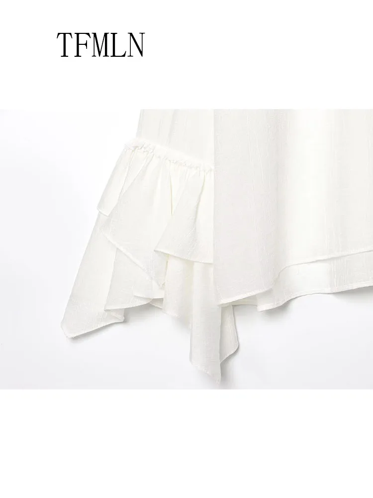 TFMLN 2025 Summer Women Tierred Ruffles Blouses Fashion Chic Causal V-neck Flare Sleeve Pullover Tops Sweet High Street Thin Top