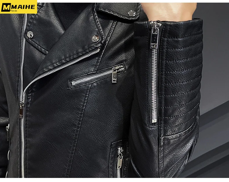 Motorcycle Leather Jacket Autumn and Winter Lapel Bicycle Jacket Work Clothes Zipper Jacket Fashion Men's Clothing New