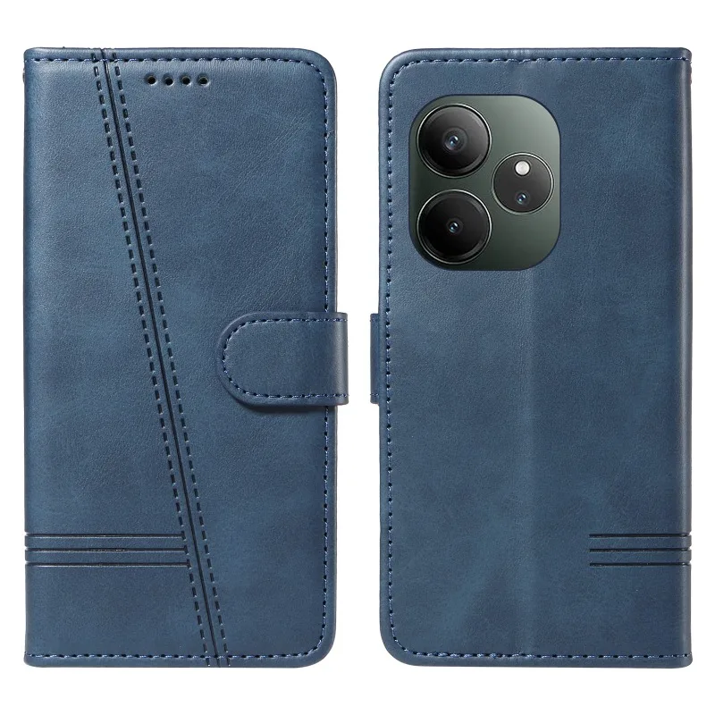 Retro Lines Leather Flip Stand Wallet Case - Stylish and Functional Phone Cover