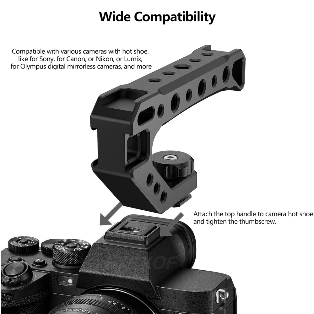 Top Handle Lightweight Handle Grip Universal Handgrip with Cold Shoe Mount 1/4" & 3/8" Holes for DSLR Camera Cage LED Light
