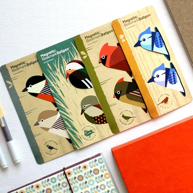 Creative Lovely Birds Magnet Bookmark Ballpen Special Shaped Magnetic Bookmarks Book Accessories korean stationery