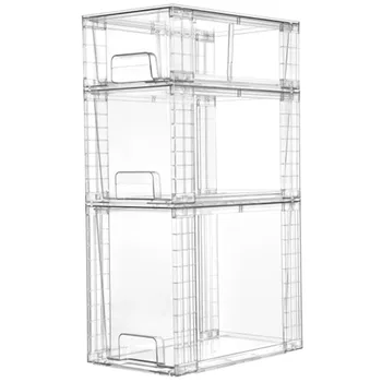 3 Pack Clear Stackable Storage Drawers, Easy to Assemble Bathroom Organizers and Storage with handles, Plastic Drawers for Kitc 1
