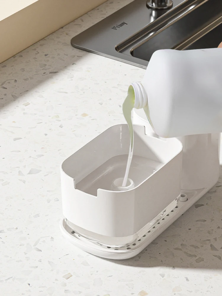 Dual Soap Dispenser with Sponge And Dishcloth Holder Kitchen Hand Dish Soap Dispenser with Tray Multi-Functional Kitchen Soap