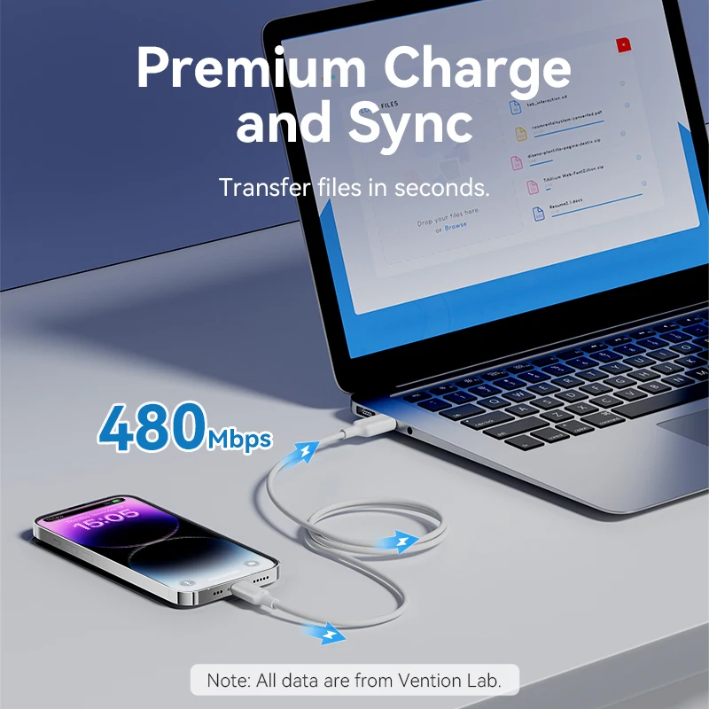 Vention Premium Lightning Cable - USB C to Lightning 2.4A Fast Charging Cord