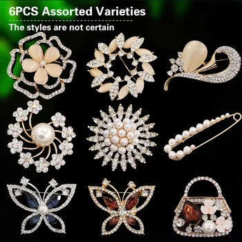 9Pcs/Pack Luxurious Elegant Metal Brooch Ladies' Flower Pearl Butterfly Sun Brooch Cloth Scarf Jewelry Accessories 2