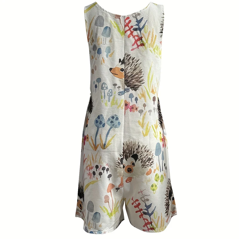 우아한 하이 스트리트 반바지 플레이수트, 패션 패턴 프린트 포켓 점프수트, 캐주얼 여성 오프 숄더 할로우 스트랩 롬퍼, 여름