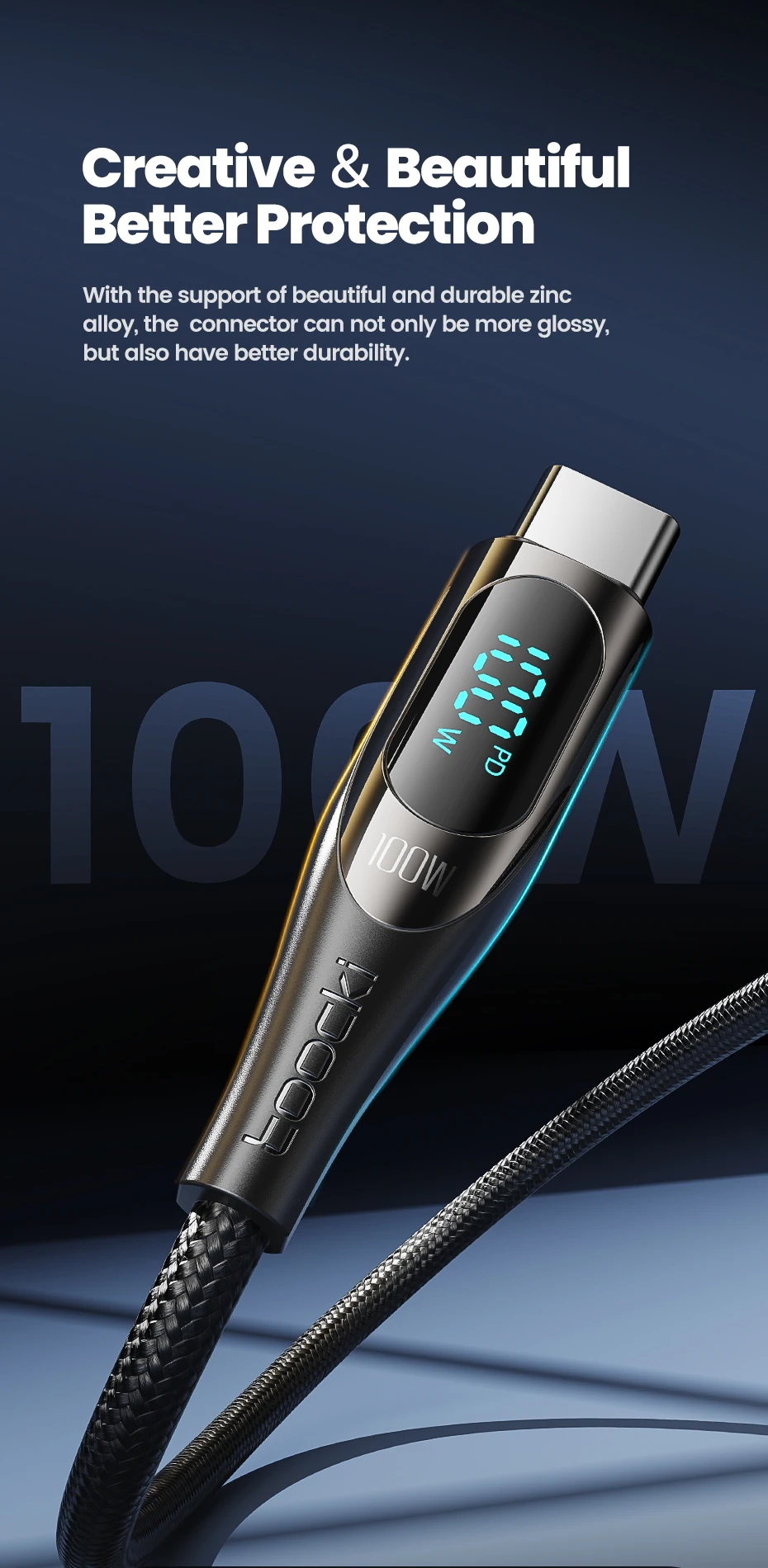 PD 100W Cable USB Type C to USB C 6A Fast Charging Cord Data Wire for Huawei P40