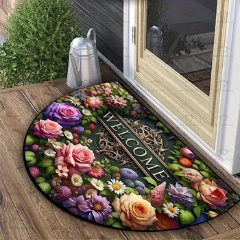Floral Semi-Circle Door Mat 1