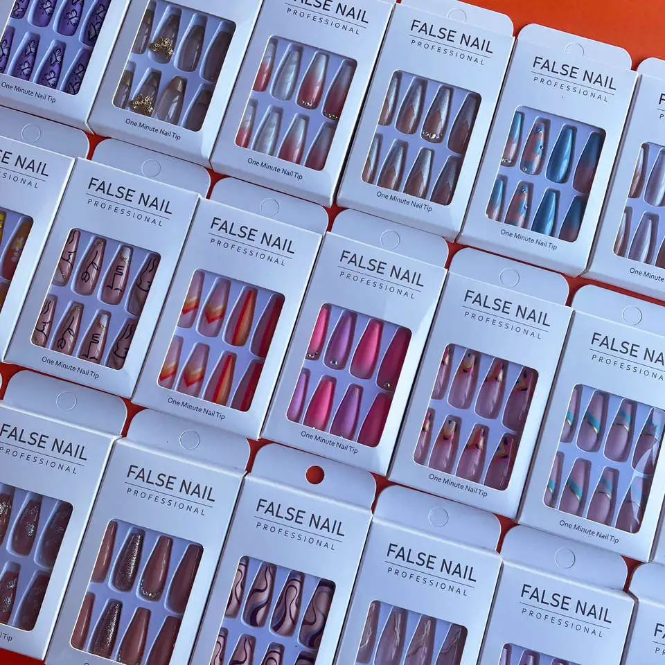 24PcsPressonFakeNailsShortMediumFrenchAcrylicFullCoverFalse