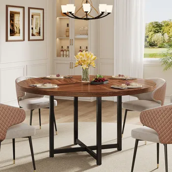 Tribesigns Compact  120CM Round Dining Table - Heavy-Duty Industrial Style Kitchen Table for Small Spaces, Easy Clean
