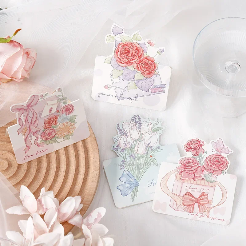 10pcs Bouquet Greeting Card Bow Valentine's Day Christmas Blessing Thank You Gift Message Card for Wedding Bithday Greeting Card