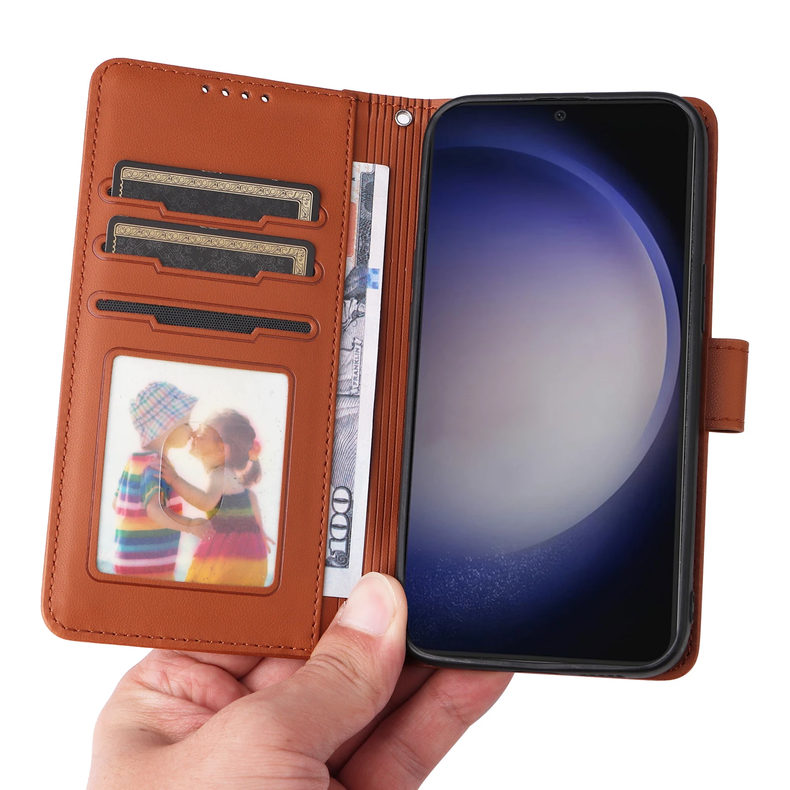 Dual Function Magnetic Leather Wallet Case with Removable Card Slots and Flip Book Cover