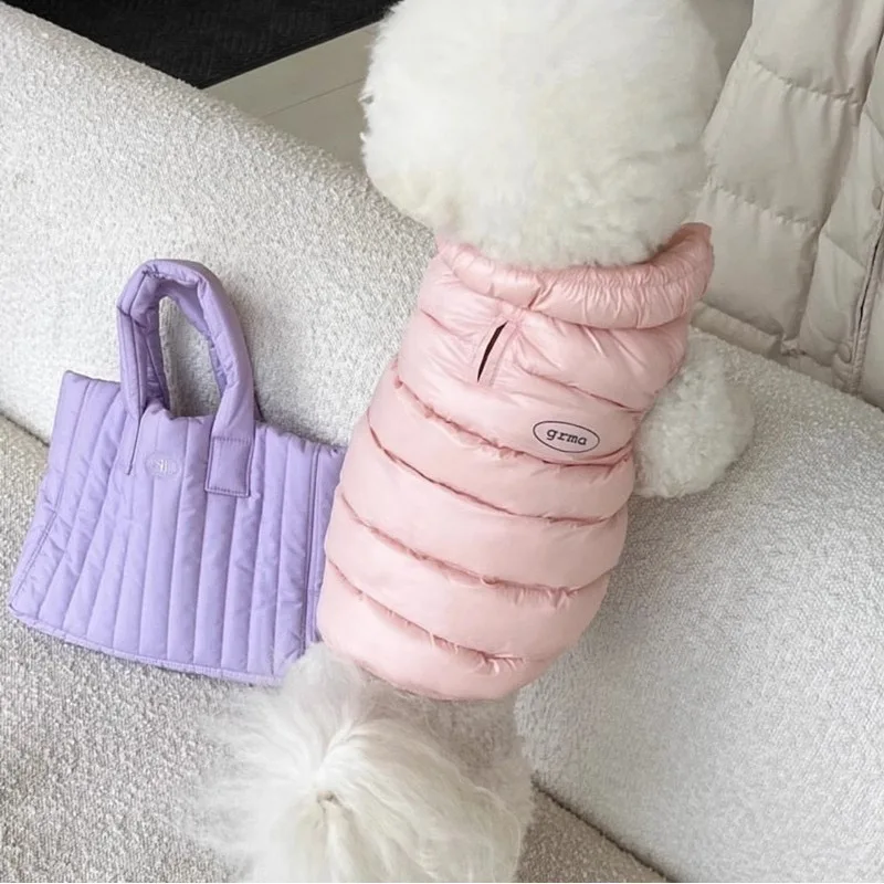 겨울용 단색 애완동물 다운 조끼, 방수 기능이 있는 부드럽고 따뜻한 강아지&고양이 코트