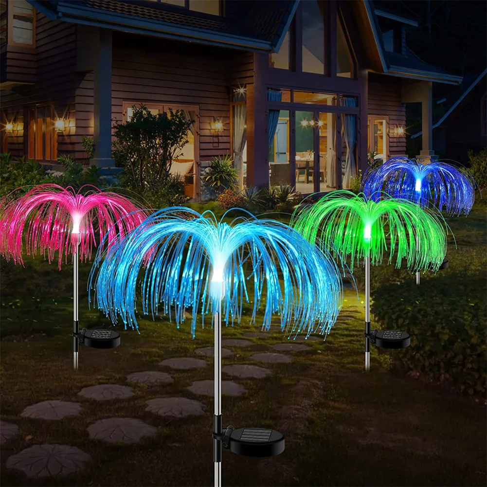 

2PCS Solar Garden Lights Outdoor 7Color RGB Gradient Jellyfish Solar Lights Waterproof Garden Flower Lights Outdoor Pathway Pati