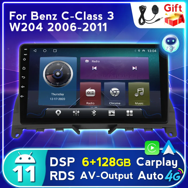 Автомобильное радио мультимедийный видеоплеер 4G LTE Android 11 DSP для Mercedes Benz C класс 3